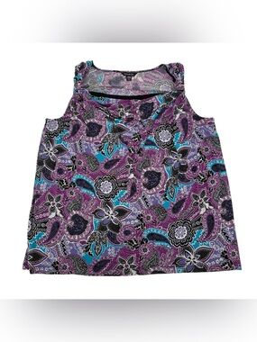 George Purple Black Paisley Print Sleeveless Blouse Size 2X Women’s